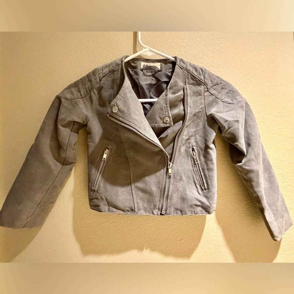 H&M Women's Light Gray Suede-Look Moto Jacket